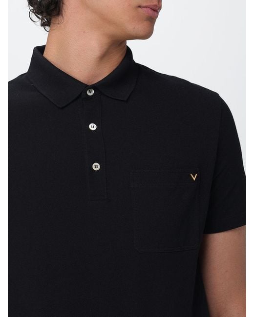 Valentino Garavani Black Cotton Polo Shirt With Vlogo Signature And Patch Pocket for men