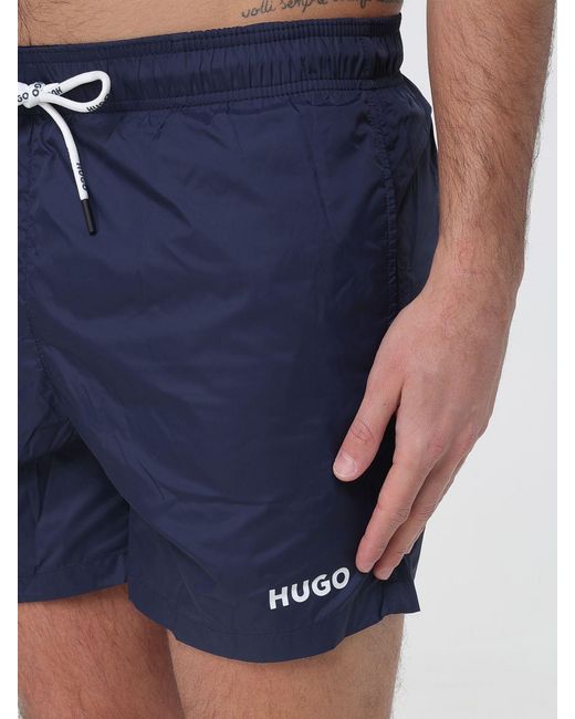 HUGO Blue Polyester Boxer Swim Trunks for men