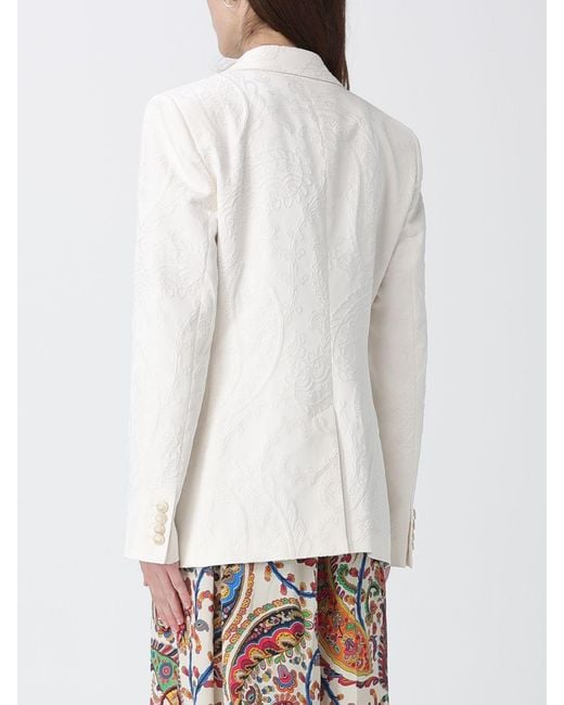 Etro White Single-Breasted Jacquard Cotton Blend Blazer