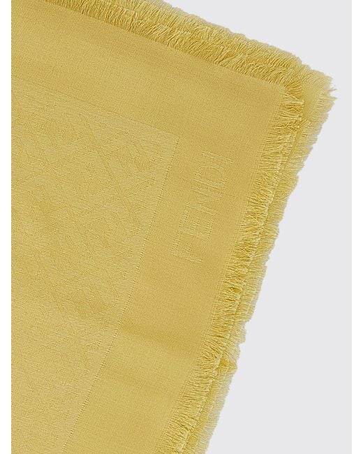 Fendi Yellow Ff Silk And Wool Shawl With Jacquard Monogram