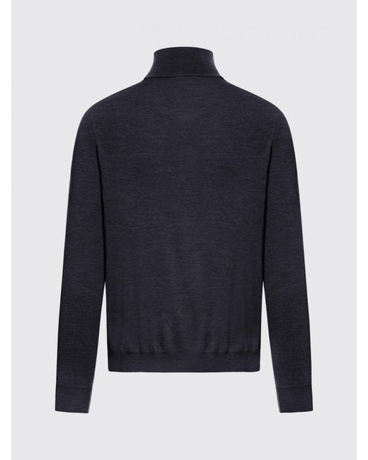 Zanone Blue Slim Fit Wool Mock-Neck Sweater With Half-Zip And Long Sleeves for men