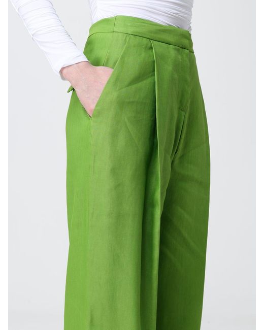 Elisabetta Franchi Green Linen Blend Palazzo Trousers