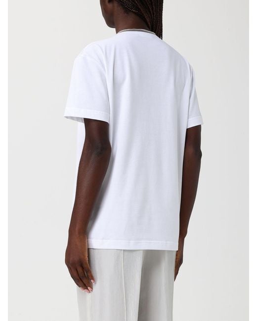 Fabiana Filippi White V-Neck T-Shirt With Diamond Thread Inlays