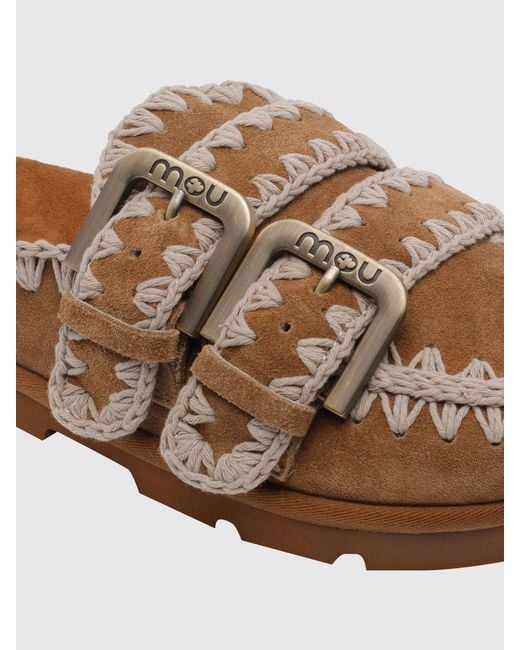 Mou Brown Low Bio Suede Sabot With Stitching