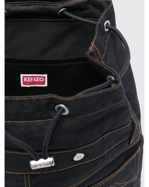 KENZO Black Denim Backpack With Logo for men