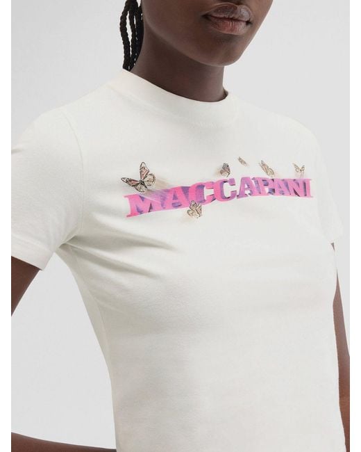 MACCAPANI White Logo Viscose T-Shirt