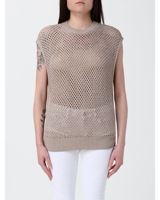 Dondup Brown Cotton Linen And Viscose Mesh Knit Top