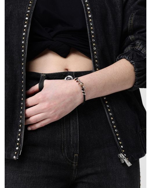 Versace Black Armband Aus Geflochtenem Leder Und Messing Mit Strasssteinen