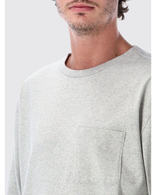 Champion Gray Long-Sleeved Cotton T-Shirt With Patch Pocket for men