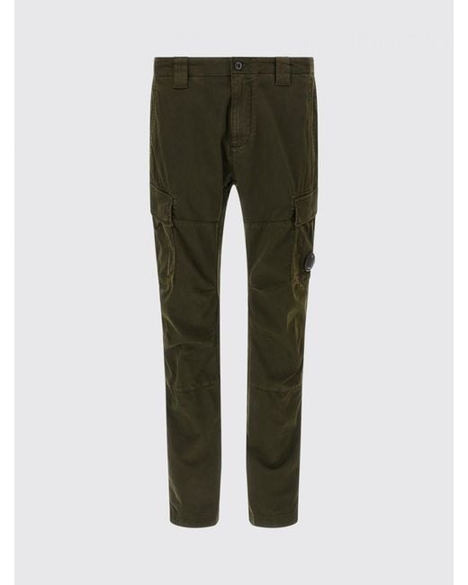 C P Company Green Stretch Cotton Cargo Trousers for men