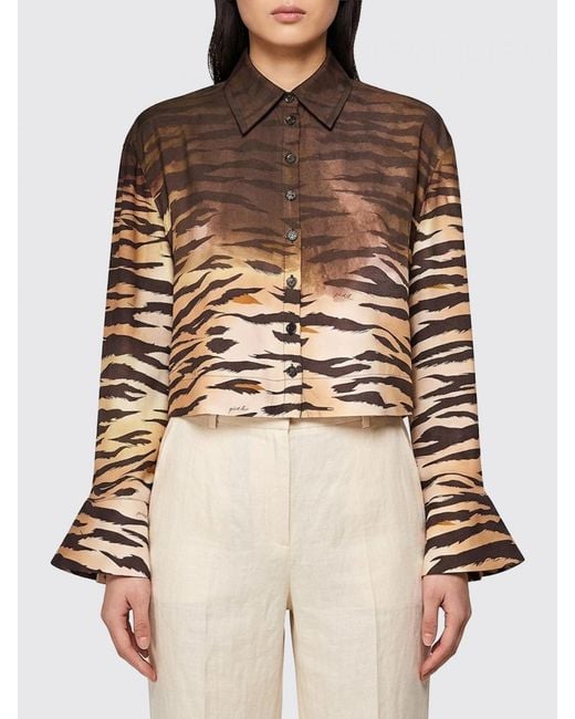Pinko Brown Viscose Shirt With Animal Print