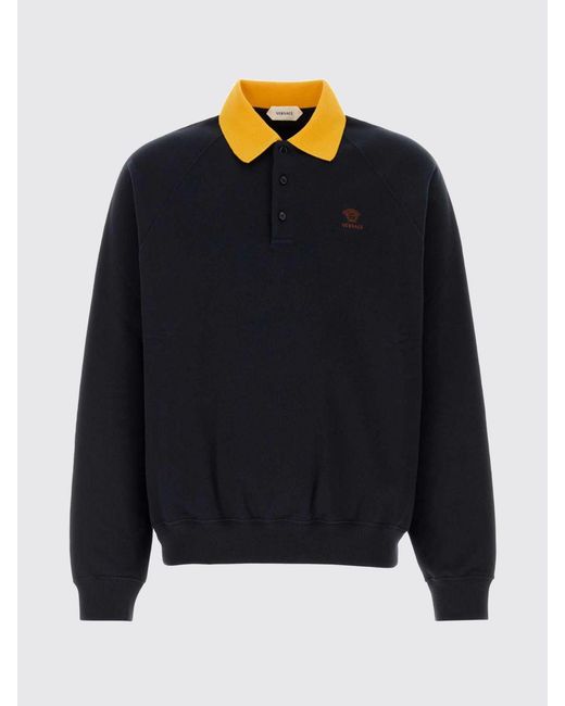 Versace Blue Cotton Polo Shirt With Medusa Logo for men