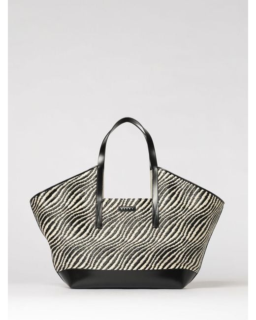 Marni Black Raffia Bag With Zebra Motif