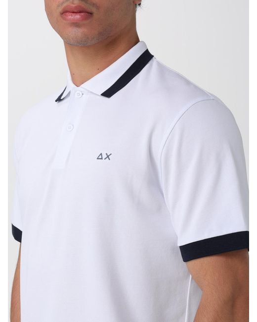 Sun 68 White Cotton Logo Polo Shirt for men