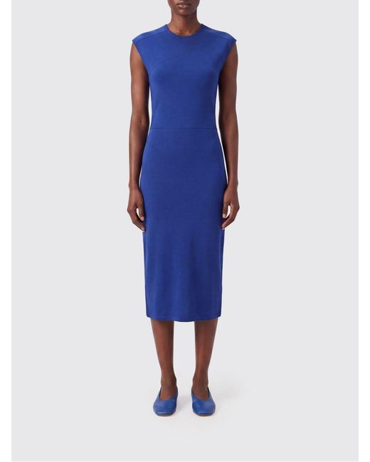 Jil Sander Blue Sleeveless Cut-Out Midi Sheath Dress
