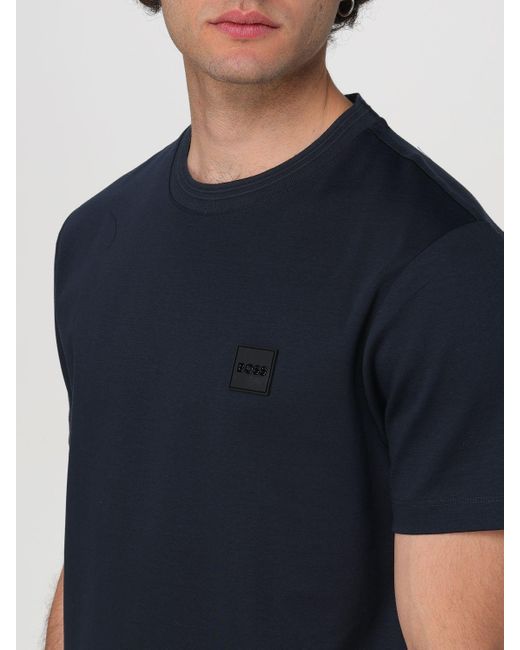 T-shirt in cotone con logo di Boss in Blue da Uomo