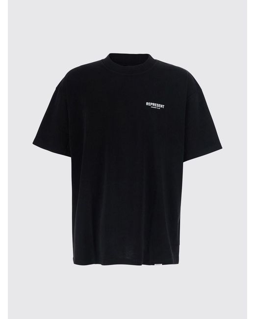 Represent Black Crew Neck Cotton T-Shirt With Contrast Logo for men