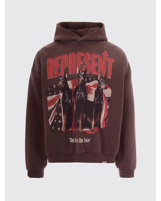 Represent Gray Printed Cotton Hoodie for men