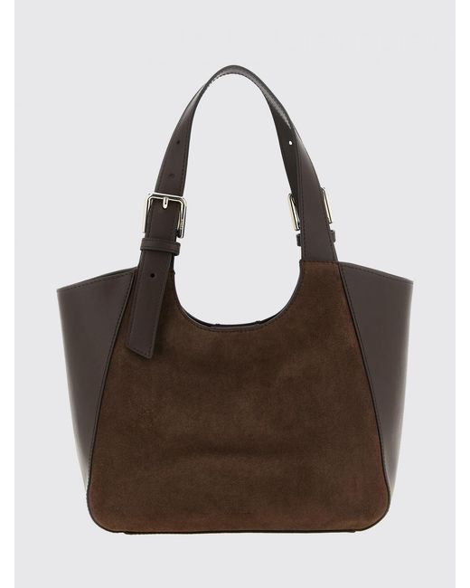 Furla Brown Suede And Smooth Leather Shoulder Bag With Double Handle