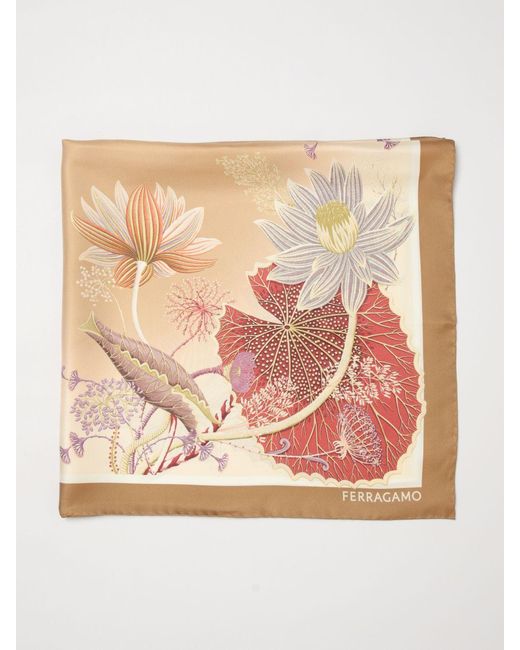 Ferragamo Pink Water Lilies Print Silk Scarf