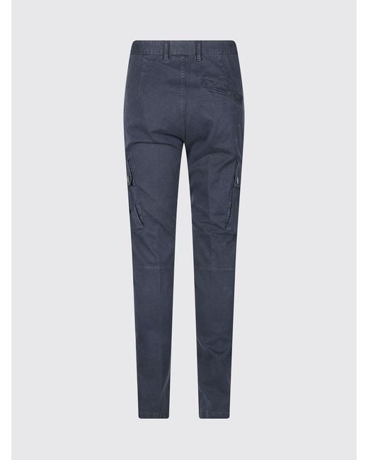 Stone Island Blue Stretch Organic Cotton Cargo Trousers With Compass Logo for men