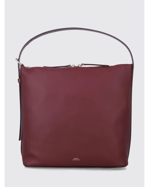 A.P.C. Red Vera Grained Leather Shoulder Bag With Laminated Logo
