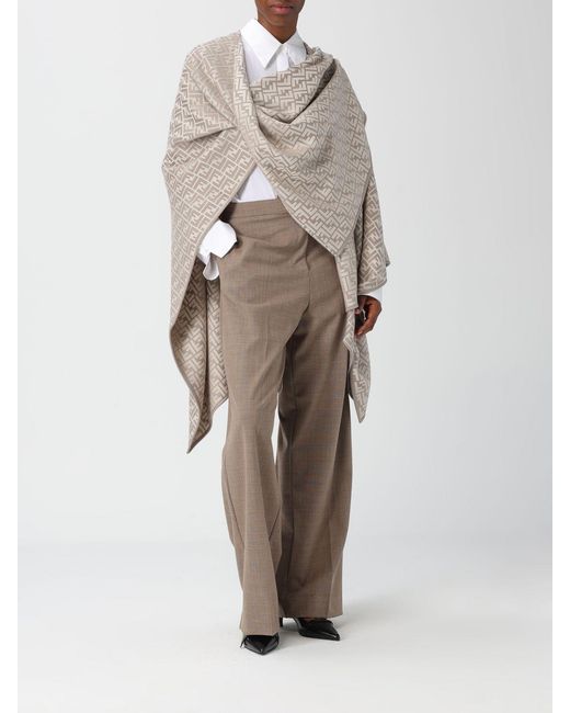 Fendi Natural All Over Ff Wool And Silk Poncho
