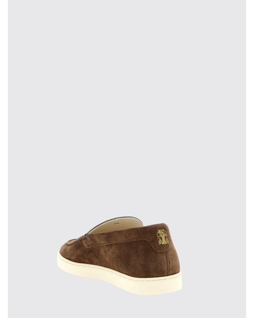 Brunello Cucinelli Brown Striped Embossed Suede Loafers for men