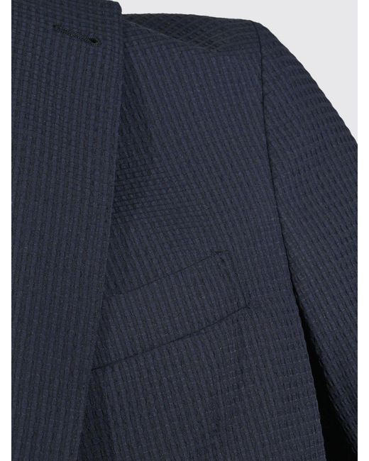 Eleventy Blue Single-Breasted Check Blazer With Peak Lapels And Patch Pockets for men