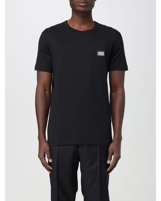 T-shirt in cotone con placca logo di Dolce & Gabbana in Black da Uomo