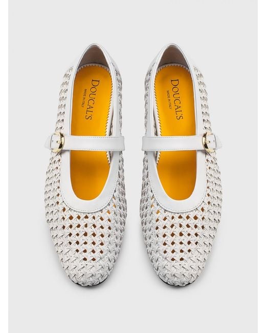 Doucal's White Woven Nappa Leather Ballerinas