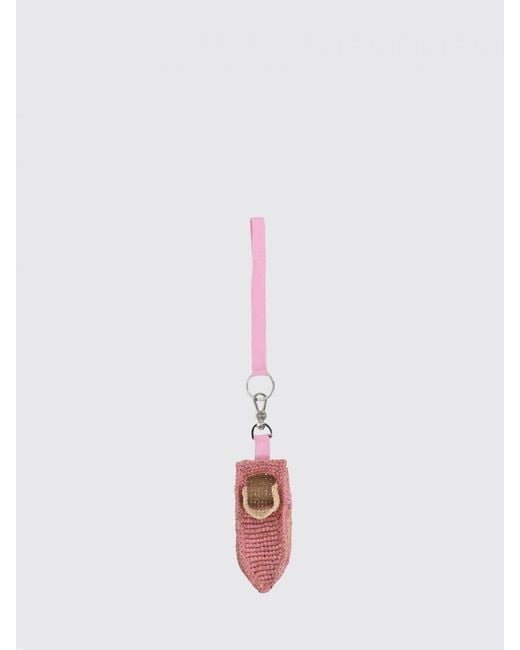 Patou White Bicolor Crochet Raffia Keychain With Embroidered Logo