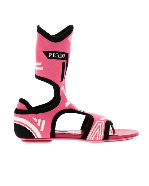 Prada Pink Jacquard Knit Sock Sandals
