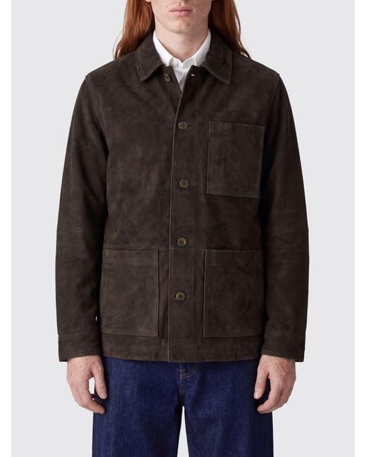 Sebago Black Suede Leather Shirt Jacket With Classic Collar for men