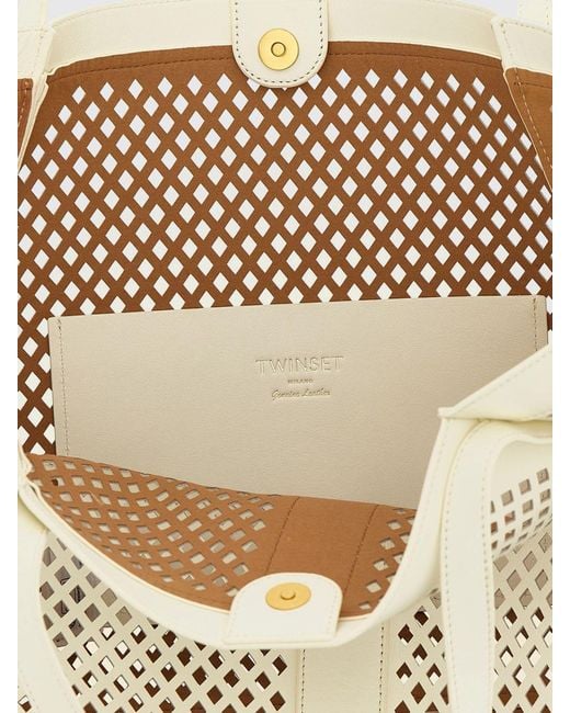 Twinset Natural Perforated Faux Leather Tote Bag