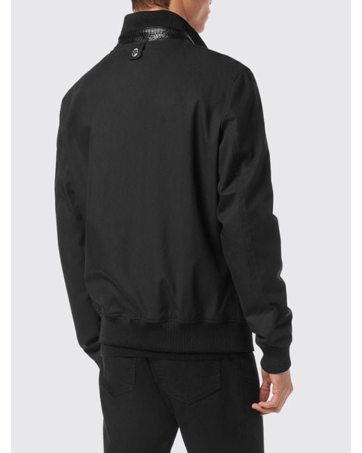 Billionaire Black Cotton Bomber Jacket With Python Leather Inserts for men
