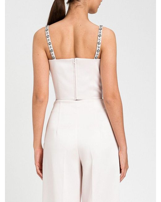 Twinset White Satin Cropped Top With Rhinestones