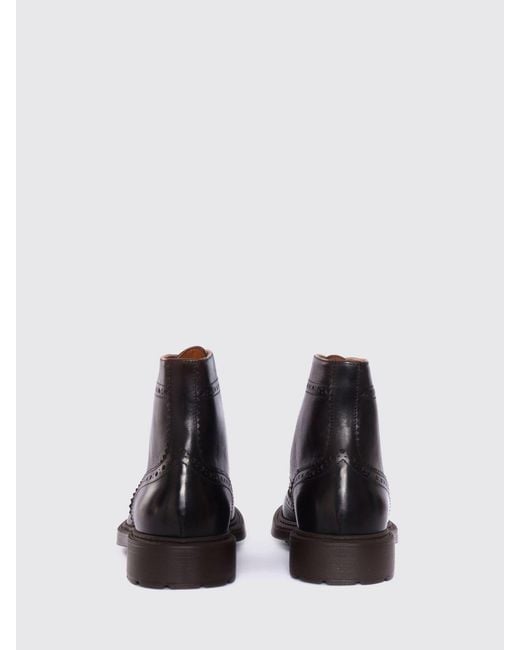 Doucal's Black Leather Ankle Boots With Brogue Detail for men