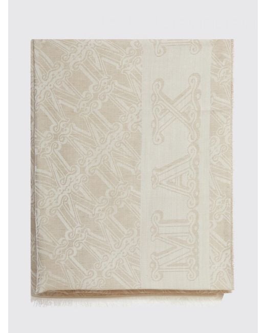 Max Mara Natural Wool And Silk Scarf With Monogram
