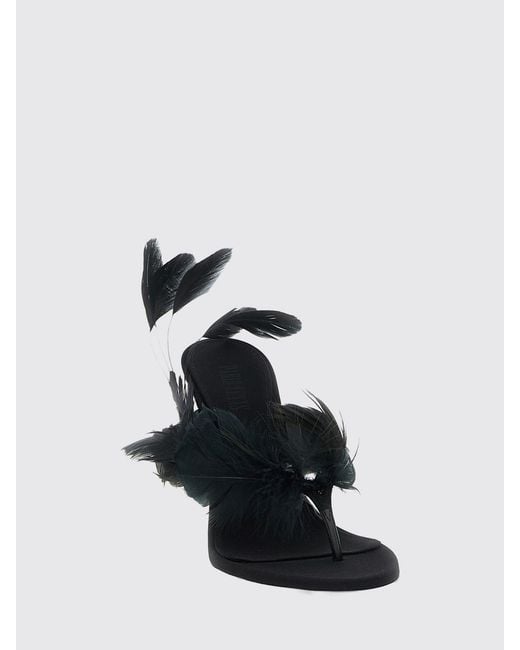 Paris Texas Black Lidia Satin Mules With Feathers