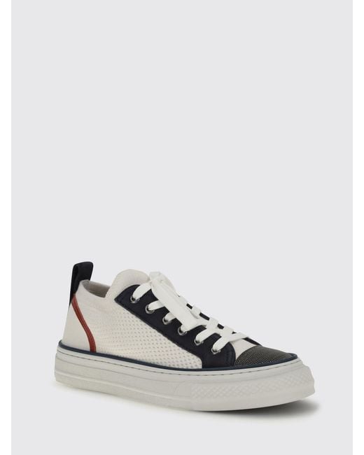 Brunello Cucinelli White Cotton Knit And Leather Sneakers With Monile