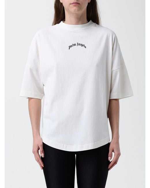 Palm Angels White Cotton T-Shirt With Logo