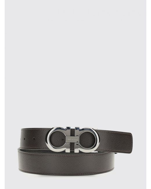 Ferragamo White Gancini Reversible Grained Leather Belt for men