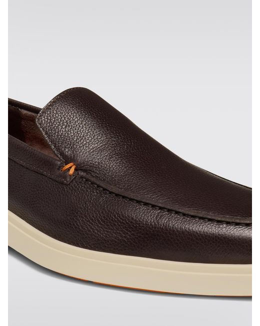 Santoni Brown Grain Leather Loafers for men