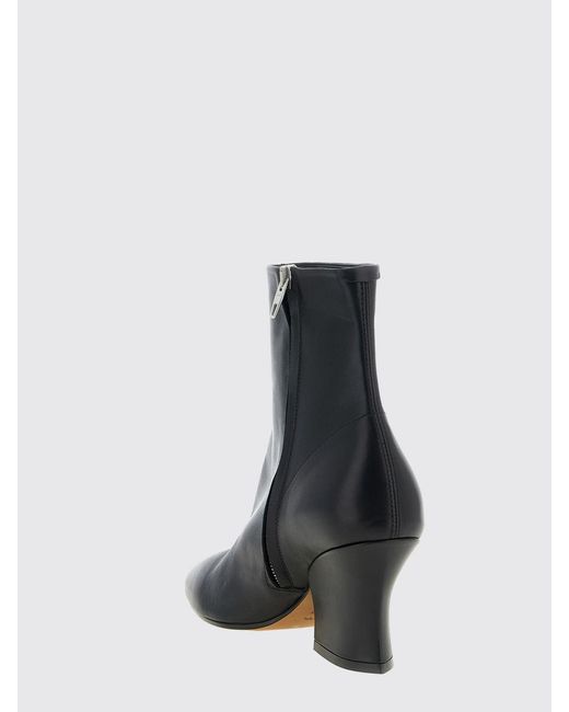 Jil Sander Black Smooth Calfskin Leather Ankle Boots With Curved Heel And Round Toe