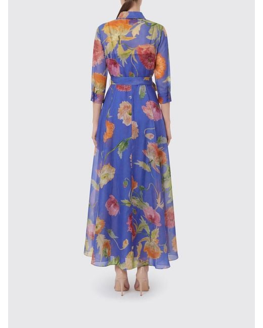 Carolina Herrera Blue Silk Shirt Dress With Floral Print