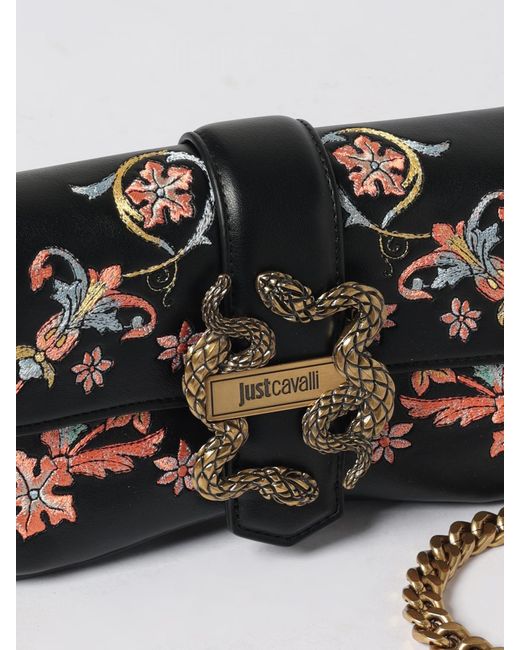 Just Cavalli Gray Synthetic Leather Bag With Floral Embroidery