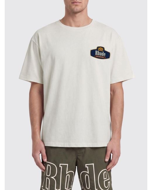 Rhude White Cotton T-Shirt With Vintage Style Logo Print And Crew Neck for men
