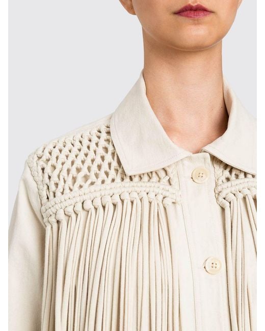 Twinset Natural Fringed Stretch Cotton Bull Jacket