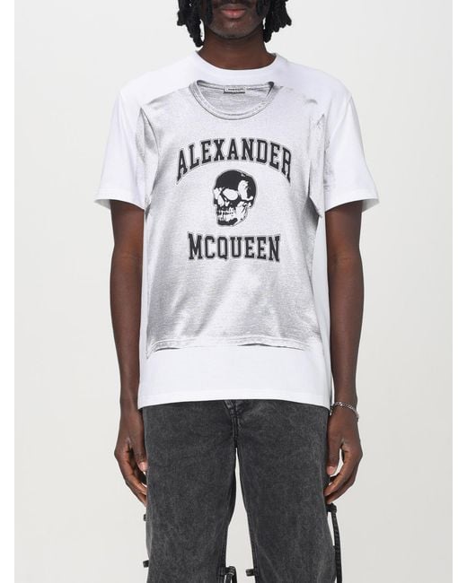 McQueen White Cotton T-Shirt With Front Graphic Print for men